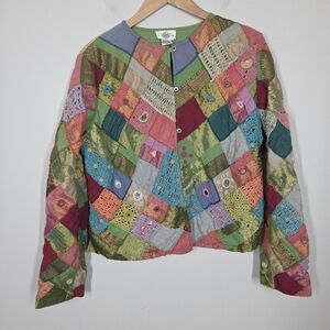 Vtg Sandy Starkman Patchwork Colorful Embellished Cropped Jacket Art To Wear XL